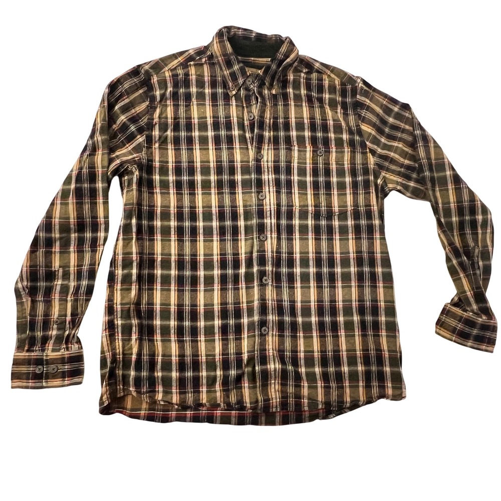 North River Mens Plaid Flannel Shirt Forest Green Tan Black Cotton NRM6385 M